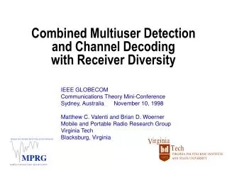 Combined Multiuser Detection and Channel Decoding with Receiver Diversity