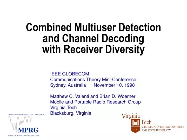 combined multiuser detection and channel decoding with receiver diversity
