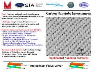 Goal: Fabricate and perform electrical tests on various interconnected networks of nanotubes in two dimension and three