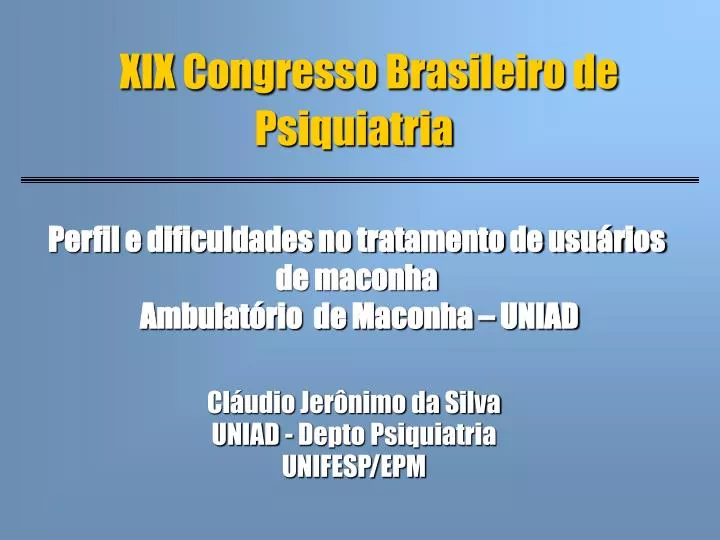 xix congresso brasileiro de psiquiatria