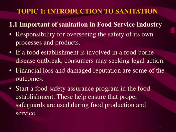 topic 1 introduction to sanitation