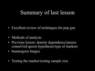 Summary of last lesson