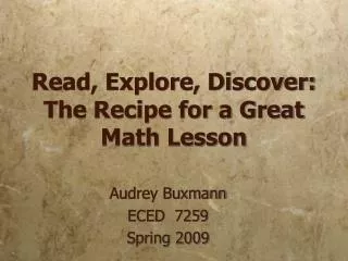 Read, Explore, Discover: The Recipe for a Great Math Lesson