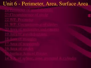 Unit 6 - Perimeter, Area, Surface Area