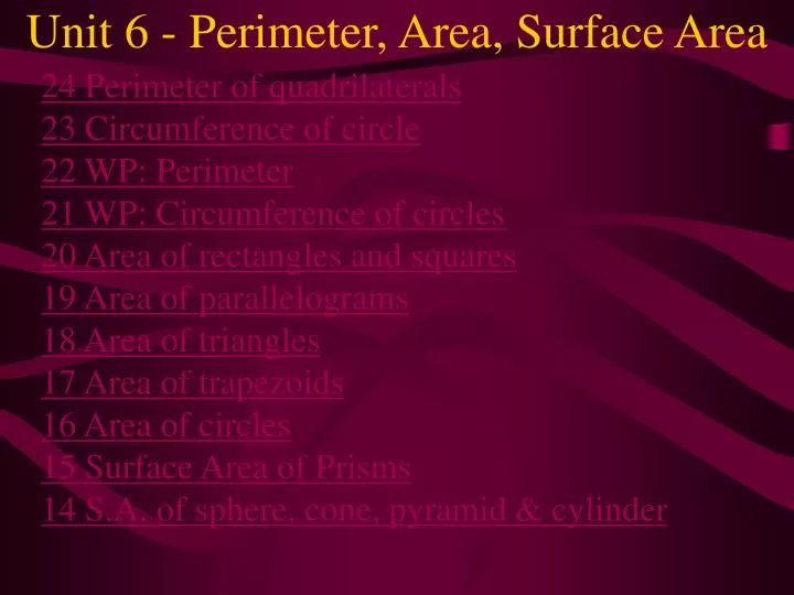 unit 6 perimeter area surface area
