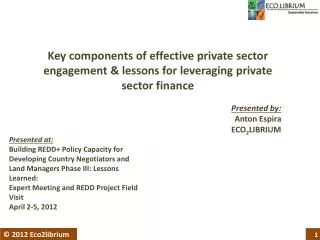 Key components of effective private sector engagement &amp; lessons for leveraging private sector finance