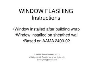 WINDOW FLASHING Instructions