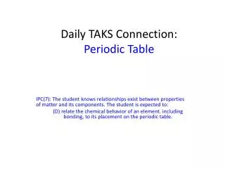 Daily TAKS Connection: Periodic Table