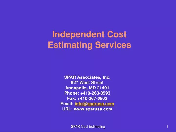 independent cost estimating services