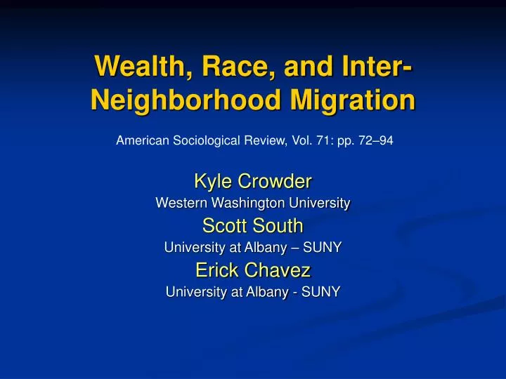 wealth race and inter neighborhood migration