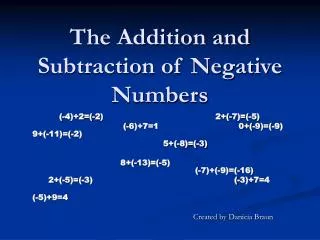 The Addition and Subtraction of Negative Numbers