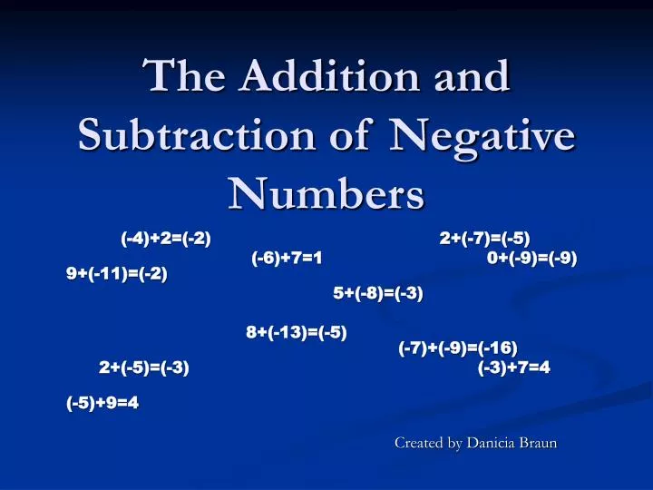 the addition and subtraction of negative numbers