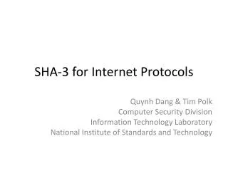 SHA-3 for Internet Protocols