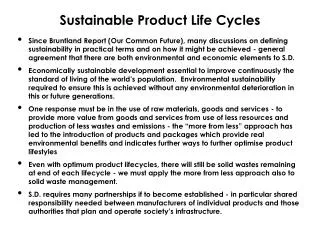Sustainable Product Life Cycles