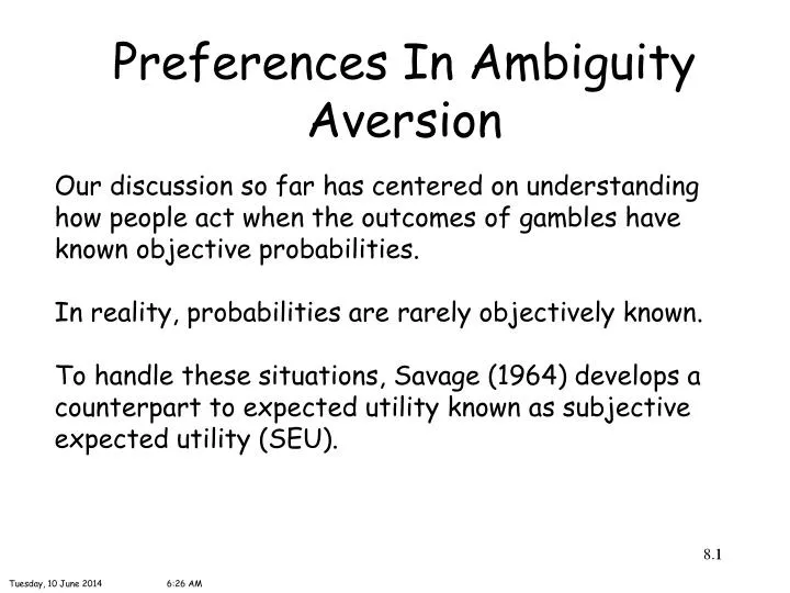 preferences in ambiguity aversion