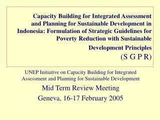 UNEP Initiative on Capacity Building for Integrated Assessment and Planning for Sustainable Development Mid Term Review