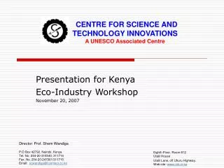 Presentation for Kenya Eco-Industry Workshop November 20, 2007