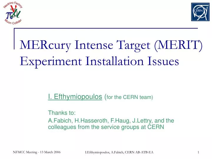 mercury intense target merit experiment installation issues
