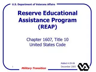Reserve Educational Assistance Program (REAP) Chapter 1607, Title 10 United States Code