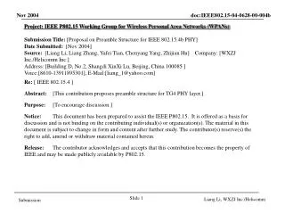 Project: IEEE P802.15 Working Group for Wireless Personal Area Networks (WPANs) Submission Title: [Proposal on Preamble