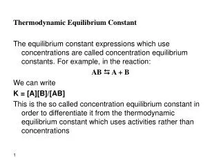 Thermodynamic Equilibrium Constant