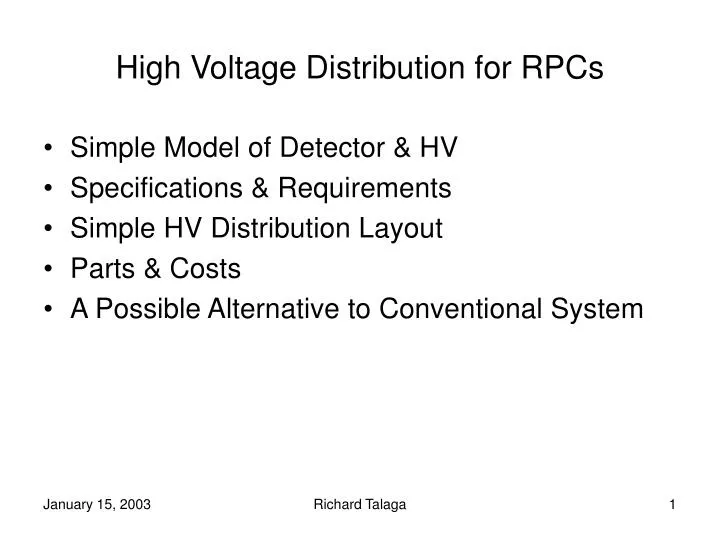 high voltage distribution for rpcs