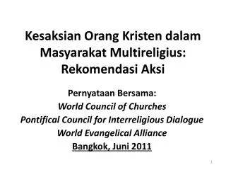 Kesaksian Orang Kristen dalam Masyarakat Multireligius: Rekomendasi Aksi