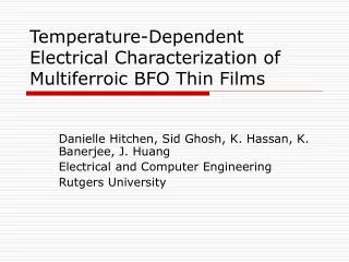 Temperature-Dependent Electrical Characterization of Multiferroic BFO Thin Films