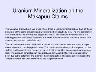 Uranium Mineralization on the Makapuu Claims