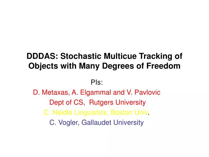 dddas stochastic multicue tracking of objects with many degrees of freedom