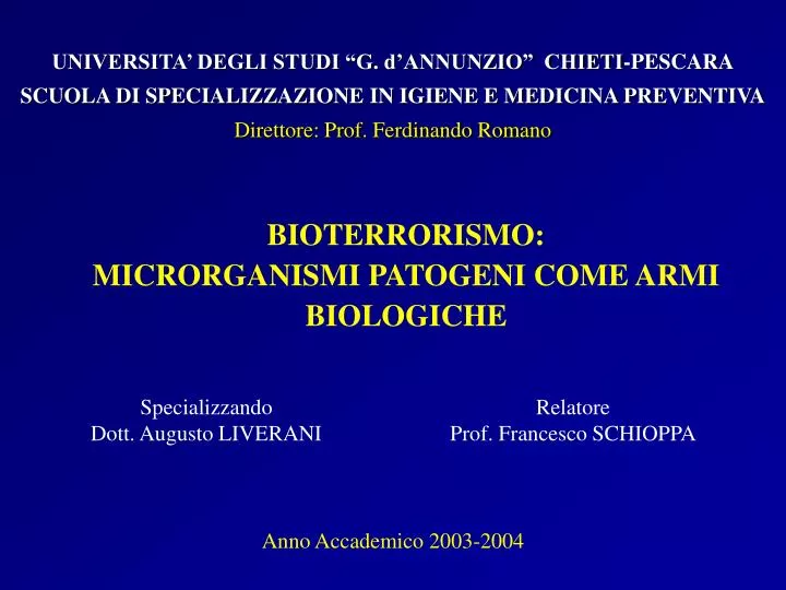 bioterrorismo microrganismi patogeni come armi biologiche