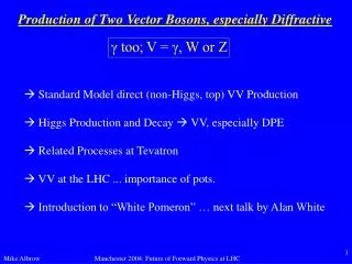 Production of Two Vector Bosons, especially Diffractive