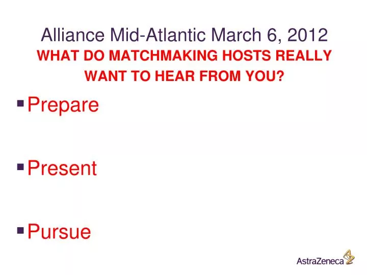 alliance mid atlantic march 6 2012 what do matchmaking hosts really want to hear from you