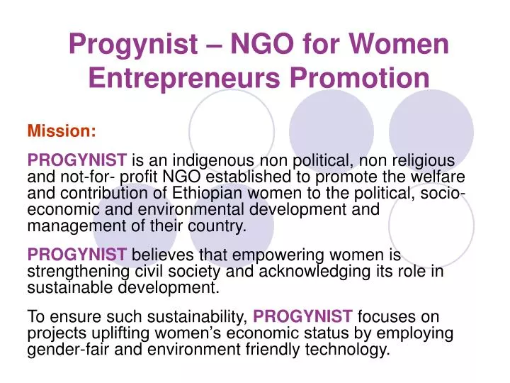 progynist ngo for women entrepreneurs promotion