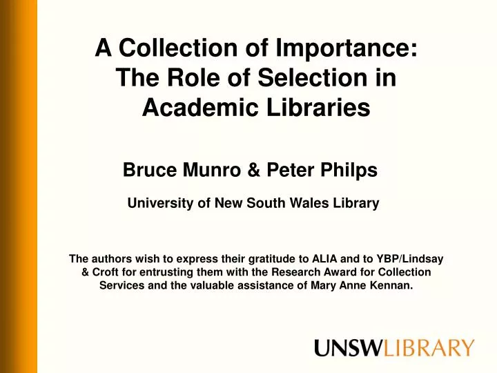 a collection of importance the role of selection in academic libraries