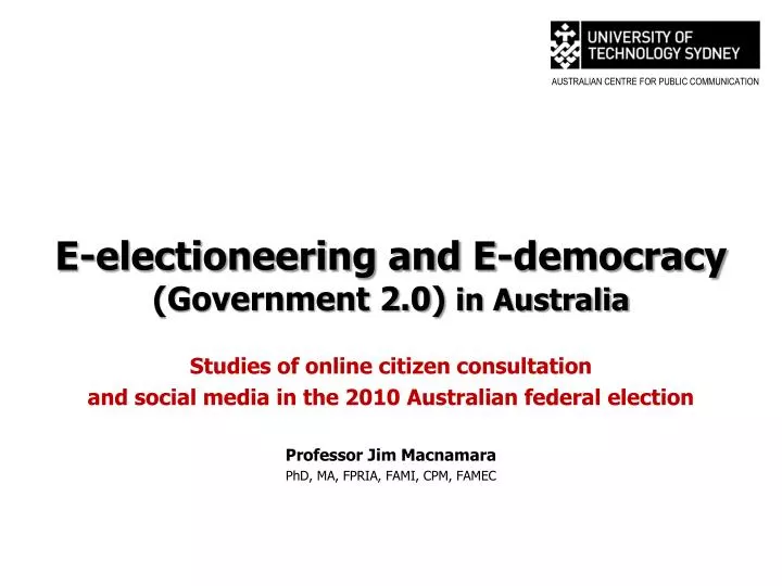 e electioneering and e democracy government 2 0 in australia