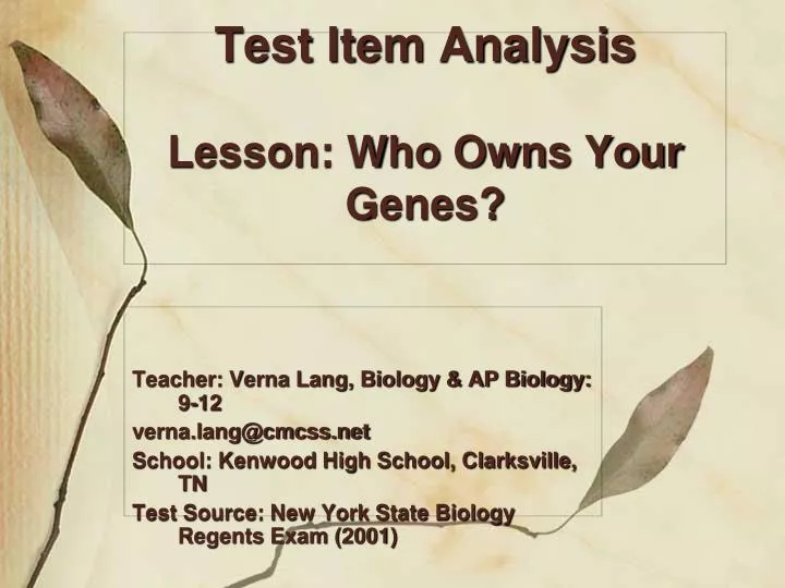 test item analysis lesson who owns your genes