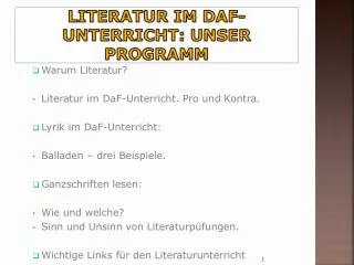 Literatur im DaF-Unterricht : unser Programm