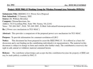 Project: IEEE P802.15 Working Group for Wireless Personal Area Networks (WPANs) Submission Title: IEEE802.15.3: Power S