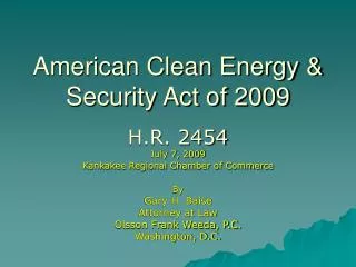 American Clean Energy &amp; Security Act of 2009