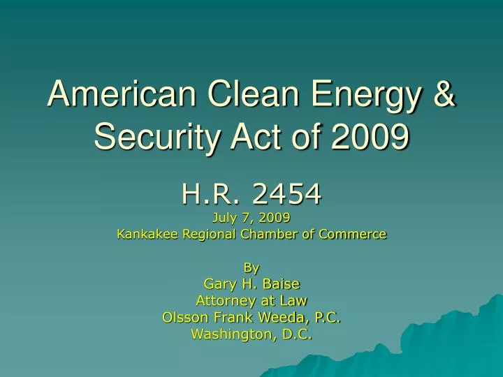 american clean energy security act of 2009