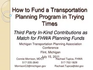 Third Party In-Kind Contributions as Match for FHWA Planning Funds