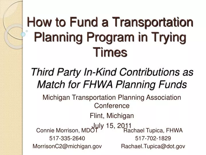 third party in kind contributions as match for fhwa planning funds