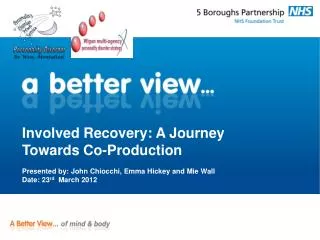 Involved Recovery: A Journey Towards Co-Production Presented by: John Chiocchi, Emma Hickey and Mie Wall Date: 23 rd