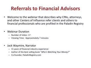 Referrals to Financial Advisors