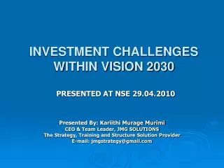 INVESTMENT CHALLENGES WITHIN VISION 2030