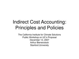 Indirect Cost Accounting: Principles and Policies