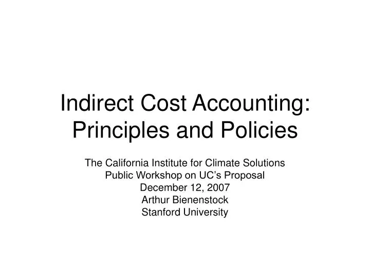 indirect cost accounting principles and policies