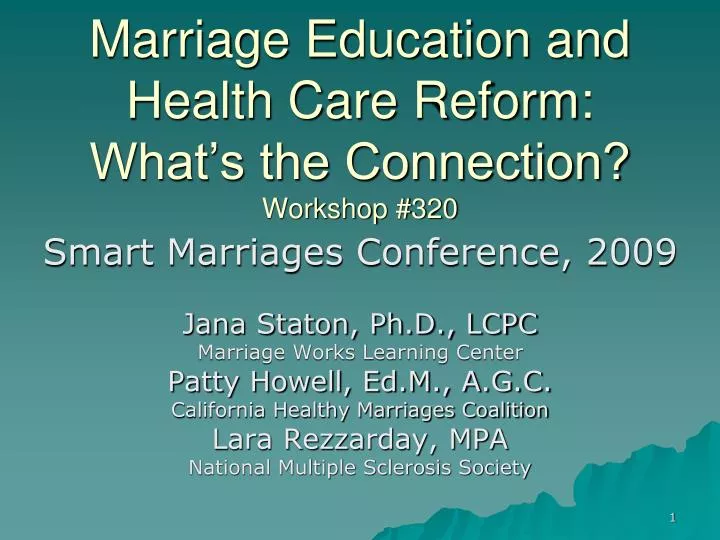 marriage education and health care reform what s the connection workshop 320
