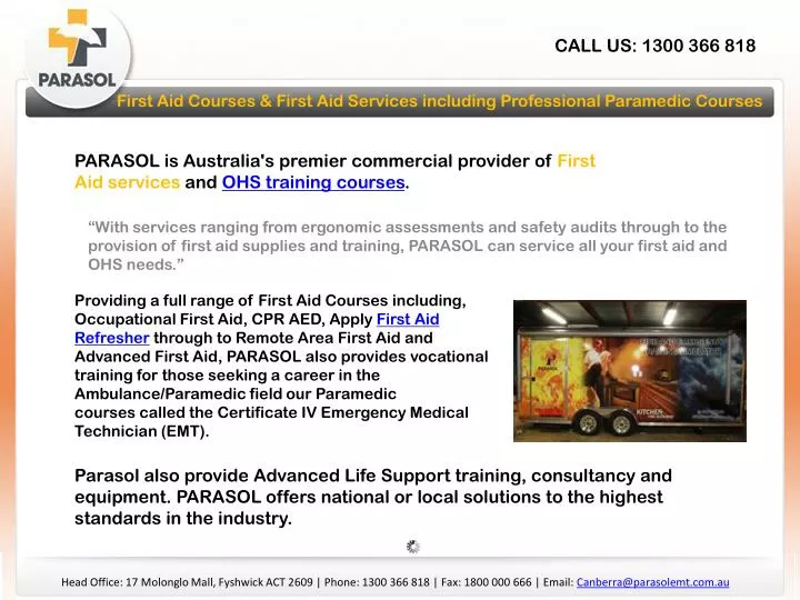 parasol is australia s premier commercial provider of first aid services and ohs training courses